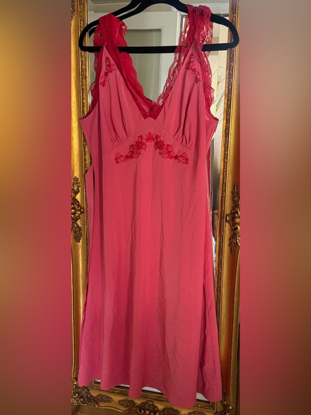 Betsey Johnson Women's Pink Lace-Trim Slip Nightdress